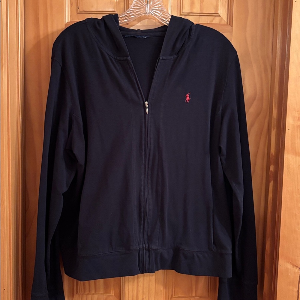 Navy blue Zip-Up Hoodie with Red Logo. Ralph Lauren, tag removed